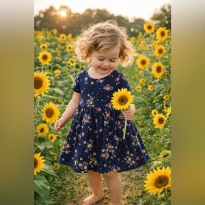 Gap Kids Girls Navy Floral Dress Size 5T Twirl Dress